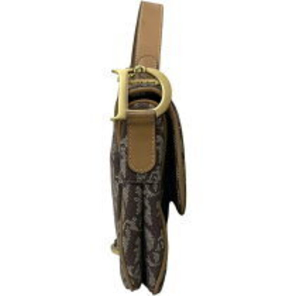 Dior Bag Brown Canvas Saddle Christian Hardware Shoulder Trotter - Picture 4 of 11